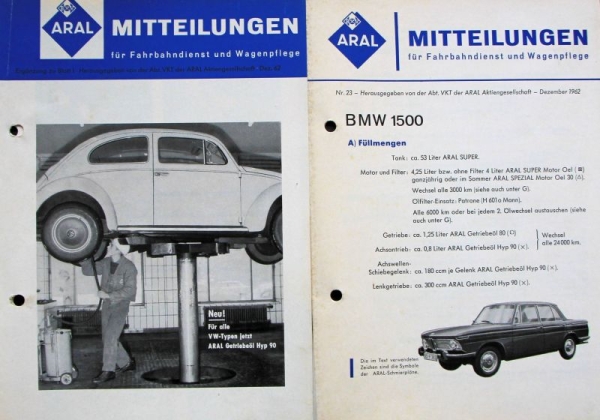 BV Aral "Mitteilungen" 1962 fünf Tankstellen-Einlegebrochuren (2317)